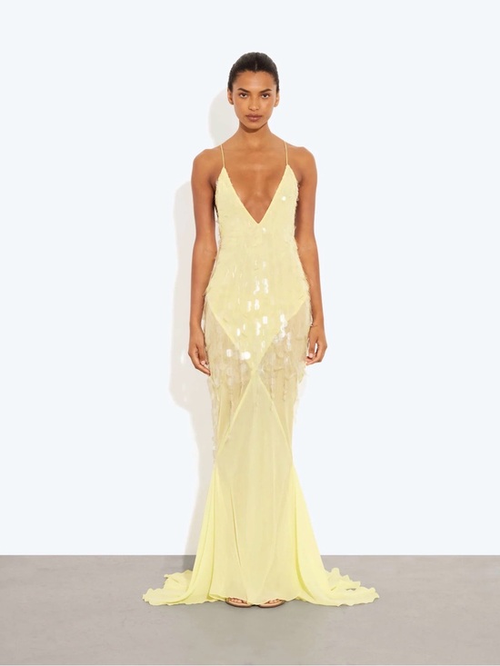 Rat & Boa Dresses & Skirts - Rat & Boa Asteria Yellow Sequin Deep V Evening Gown